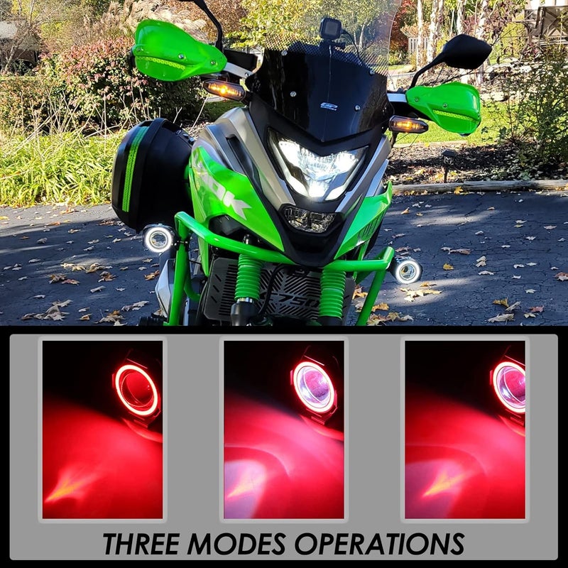 PAKRYS Motorcycle LED Fog Lights U7 Spotlight with High Low Strobe Beam Halo Rings White Central with Halo U7 LED Running DRL Switches Clamps Universal Spotlights Driving Lights 2 Packs (Colorful) - Image 3